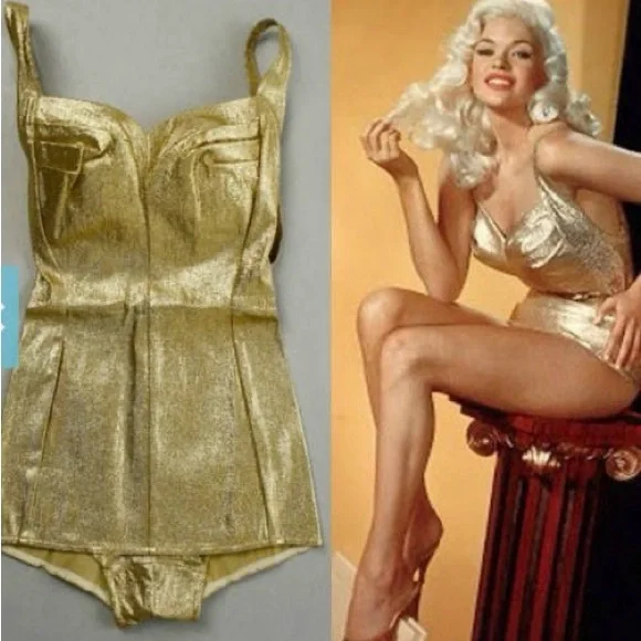 Retro style gold One Piece Swimsuit - Rockin Bettie - Picture 4 of 4